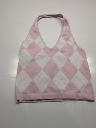 Pink Argyle Halter Top