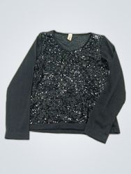 POIS Black Sequined Long Sleeve Blouse