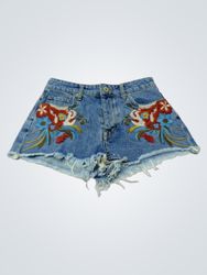 Bershka Embroidered Denim Shorts