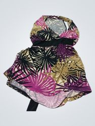 Women's Halter Neck Tropical Print Dress with Blac..