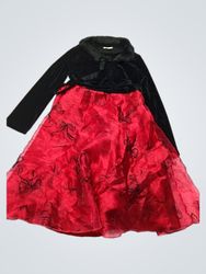 Black Velvet Top with Red Skirt