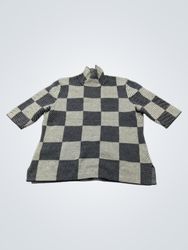 Ann Taylor Checkered Mock Neck Knit Top