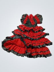 Red and Black Polka Dot Flamenco Dress with Ruffle..