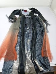 Gown with sheer orange and grey overlay