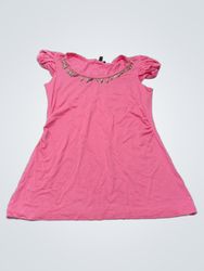 Bebe Pink Short Sleeve Top with Necklace Detail