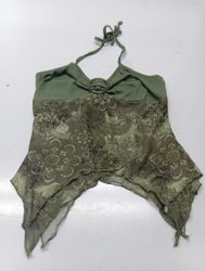 Green Halter Neck Top with Patterned Overlay