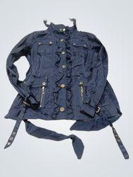 White House Black Market Navy Ruffle Jacket