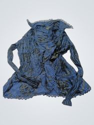 KRISS Blue Textured Jacket with Black Floral Appli..