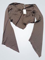 NLY TREND Brown Ruched V-Neck Long Sleeve Top