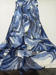 Blue Abstract Print Ruffled Maxi Dress