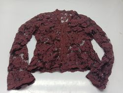 Camicia in pizzo color marrone scuro a maniche lun..