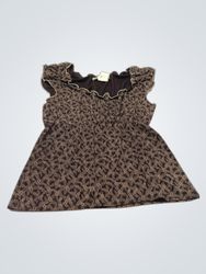 Brown patterned top with ruffled neckline