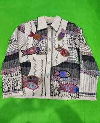 YAKMAGIK Embroidered Fish Button-Up Shirt