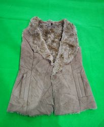 White Black Faux Fur Trim Gilet Vest