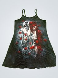 Skeleton and Redhead Woman Black Dress