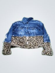 Unbranded Denim Leopard Print Cropped Jacket
