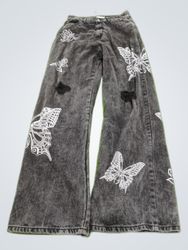 Daisy Street Butterfly Embroidered Flare Jeans