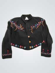 Raffia Studio Black Embroidered Cotton Jacket