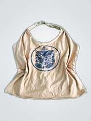 tan halter top with ganesh graphic and lace up bac..