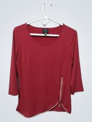 JM Collection Women's Red Embellished 3/4 Sleeve T..