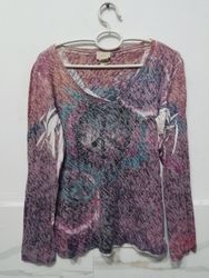 Eyelash Couture Women's Long Sleeve V-Neck Tie-Dye..
