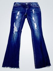 Women's Blue Distressed Flare Jeans