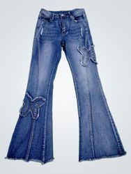 Blue Bell Bottom Jeans with Butterfly Appliques