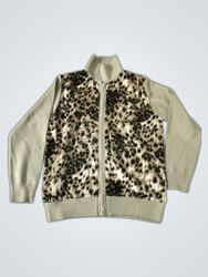 Women's Leopard Print Zip-Up Sweater