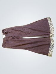 Brown Flared Pants with Decorative Hem