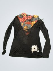 Benetton Black Long Sleeve Top with Floral Accent