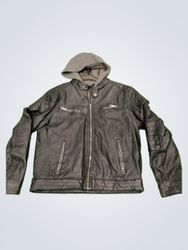 here + there Leather Jacket with Hood