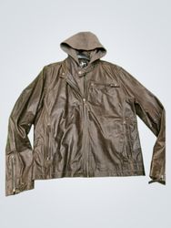 Brown Leather Jacket with Hood