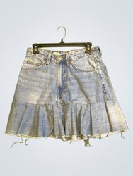Bershka Denim Mini Skirt with Pleated Ruffle