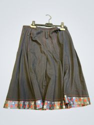 Black Pinstripe Skirt with Floral Trim