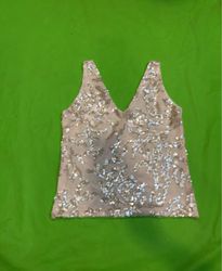 Upcycled Sequin Embellished V-Neck Tank Top