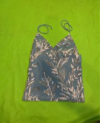 Upcycled Blue Sequin Leaf Camisole Top