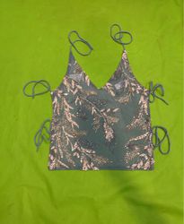 Upcycled Blue sequined camisole with tie straps