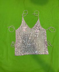 Upcycled Sequin Cami Top with Ties