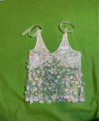Upcycled Sheer Floral Embellished Tank Top