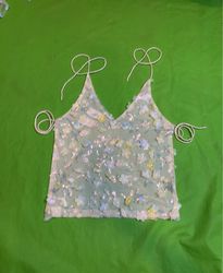 Upcycled Sheer Floral Embellished Cami Top