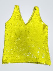 Upcycled Yellow Sequined V-Neck Tank Top