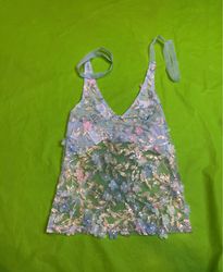 Upcycled Sheer floral embellished tank top