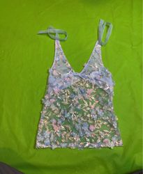 Upcycled Sheer Floral Embellished Tank Top