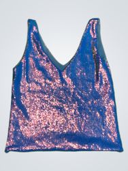 Upcycled Blue sequined V-neck tank top