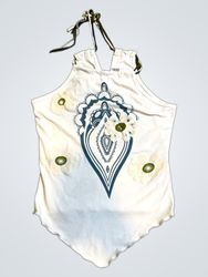 White Halter Top with Floral Appliques