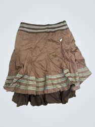 Brown Skirt with Striped Waistband and Hem