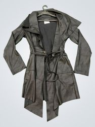 BREAL Black Faux Leather Belted Draped Jacket