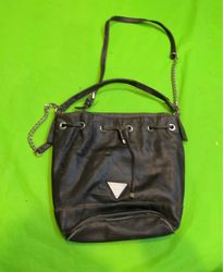 Guess Black Leather Drawstring Bucket Bag