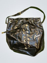 Guess Black Leather Drawstring Bucket Bag