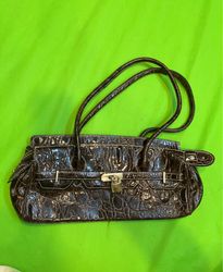 Brown Croc Embossed Handbag